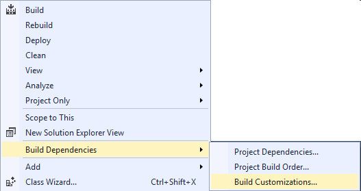 project context menu