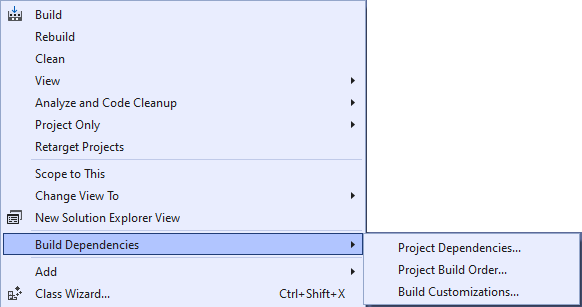 project context menu